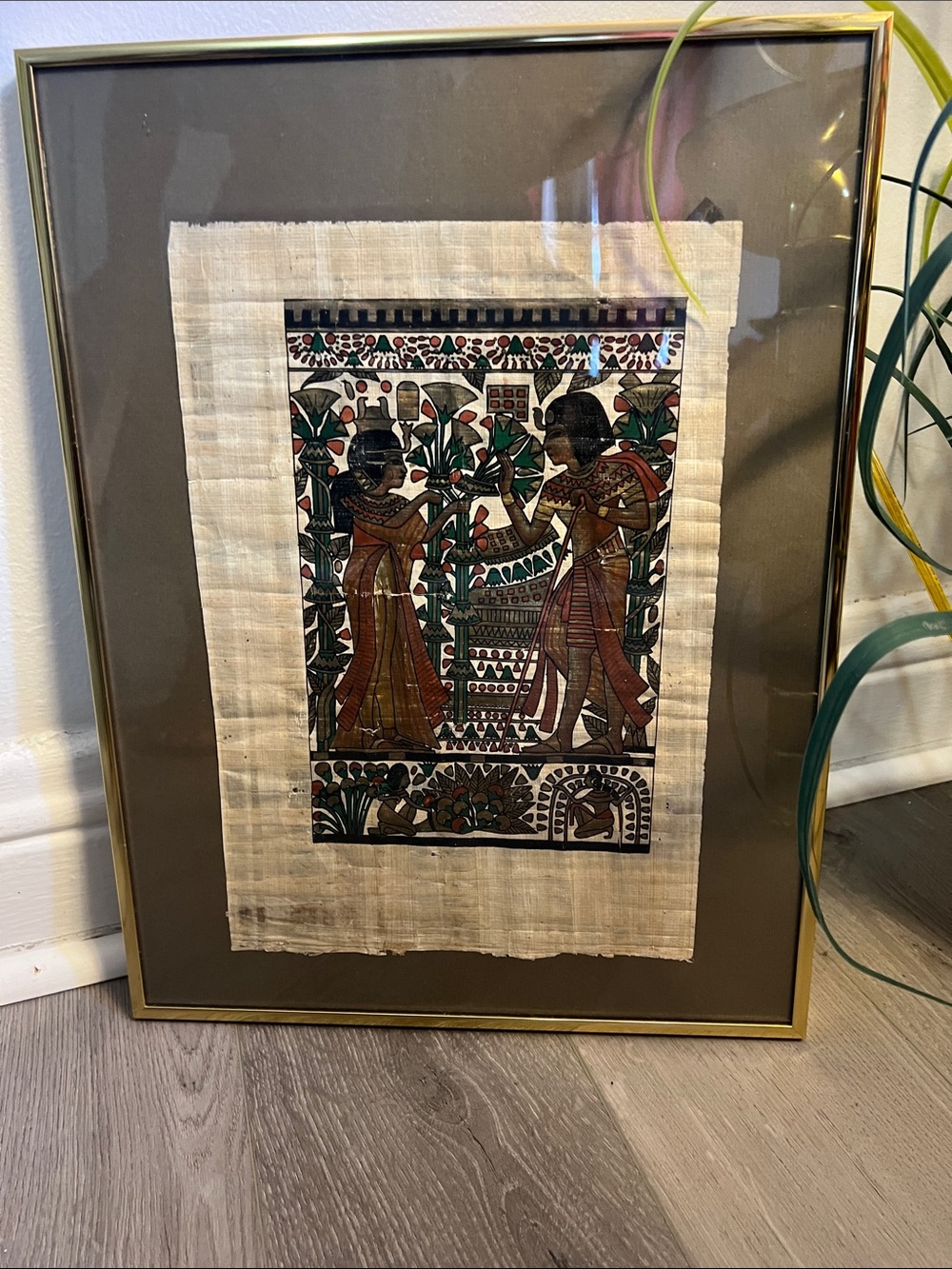 Framed Egyptian Papyrus Wall Art in Brown and Cream